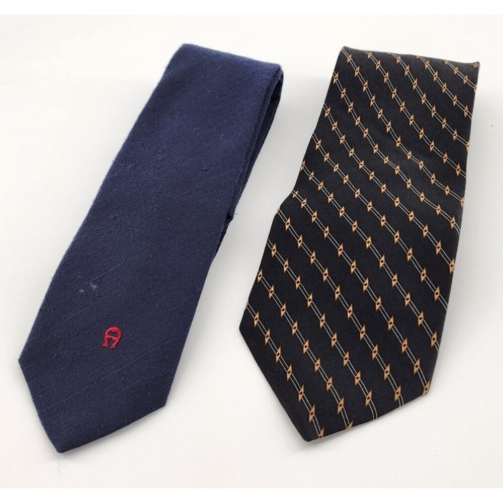 Lot of 2 Vintage‎ Etienne Aigner Mens Necktie Ties USA Blue/Black